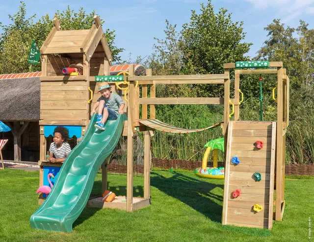 jungle-gym-jungle-resort-torre-casetta-in-legno-con-scivolo-e-ponte-traballante image 1