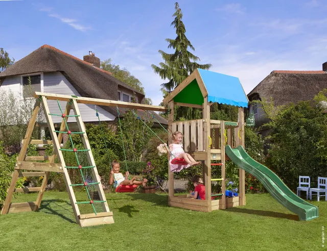 jungle-gym-jungle-home-telaio-arrampicata-in-legno-con-altalena-e-rete-di-arramp image 1