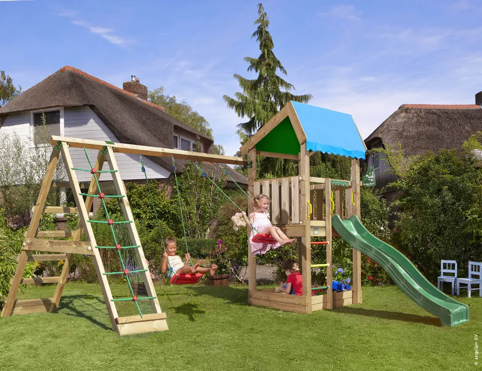 jungle-gym-jungle-home-telaio-arrampicata-in-legno-con-altalena-e-rete-di-arramp image 1