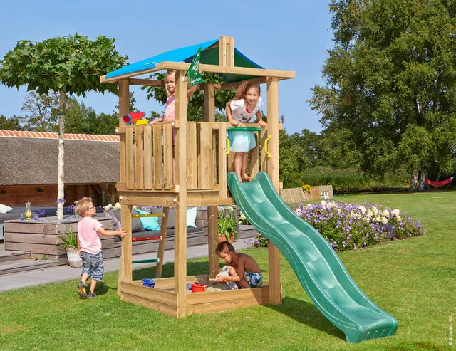 jungle-gym-jungle-hut-castello-arrampicata-in-legno-con-scivolo-per-giardino image 1