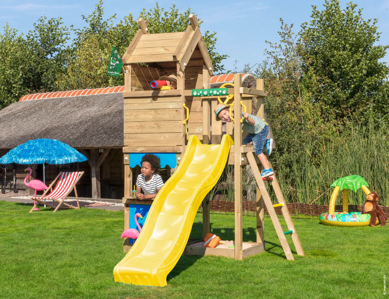 jungle-gym-jungle-resort-torre-gioco-in-legno-con-scivolo-e-bancarella-del-merca image 4