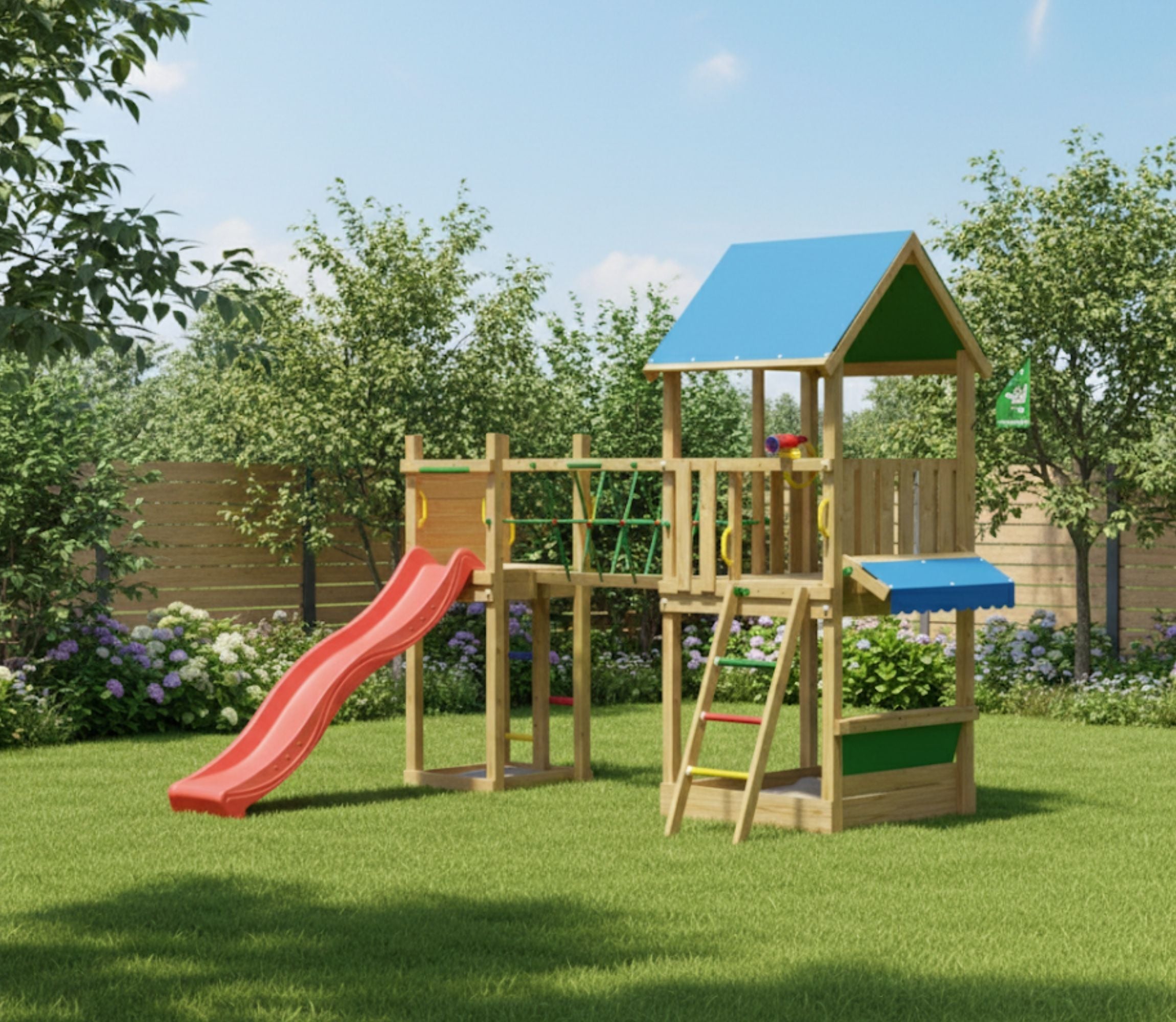 jungle-gym-jungle-coupe-castello-arrampicata-in-legno-con-scivolo-e-banco-del-me image 2