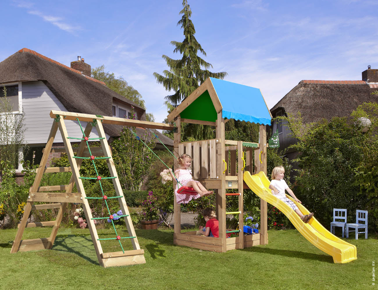 jungle-gym-jungle-home-castello-da-arrampicata-in-legno-con-altalena-e-rete-da-a image 7