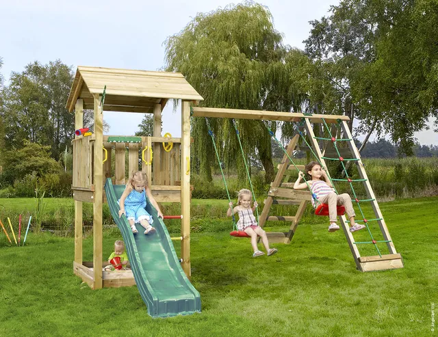 jungle-gym-jungle-casa-castello-da-arrampicata-in-legno-con-altalene-e-rete-da-a image 1