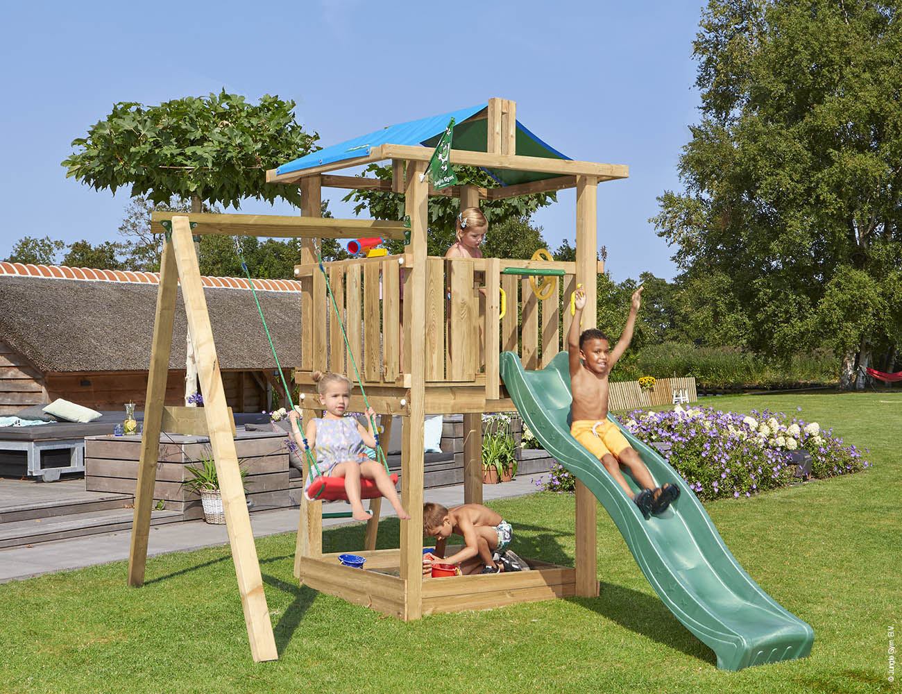 jungle-gym-jungle-hut-castello-da-arrampicata-in-legno-con-altalena image 1