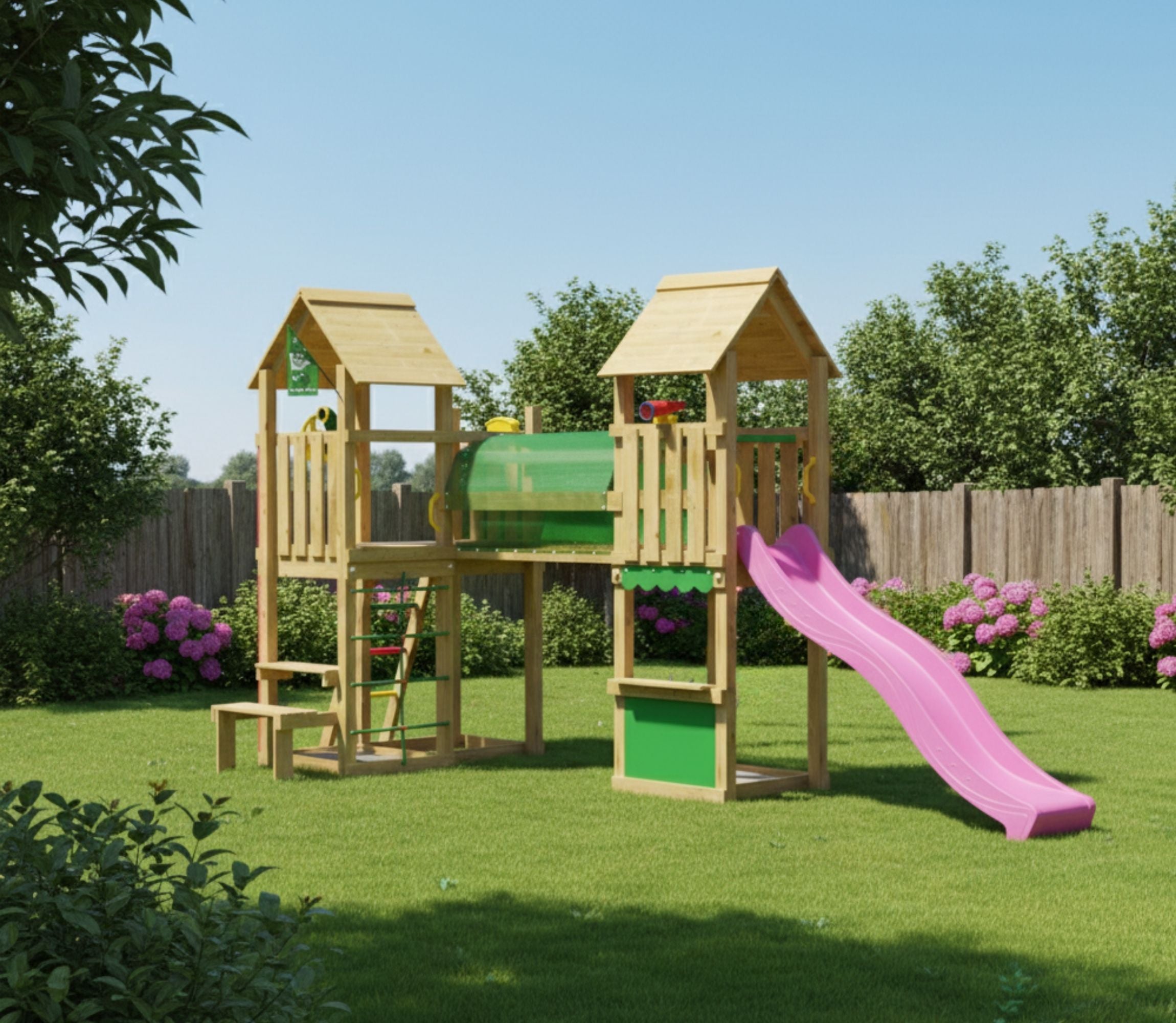 jungle-gym-spark-casa-gioco-in-legno-con-scivolo-e-bancarella image 2