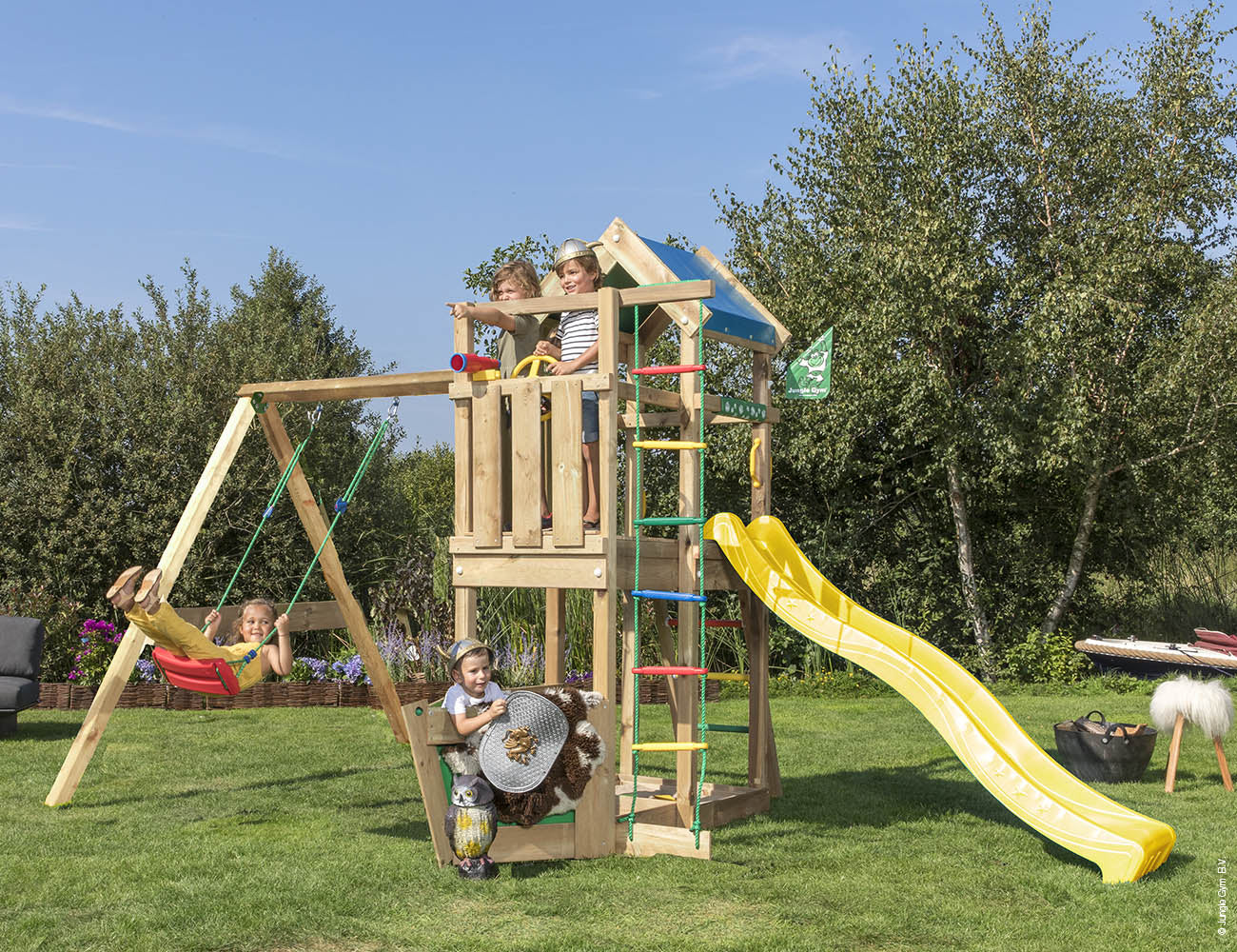 jungle-gym-jungle-viking-castello-arrampicata-in-legno-con-altalena-scala-di-cor image 7