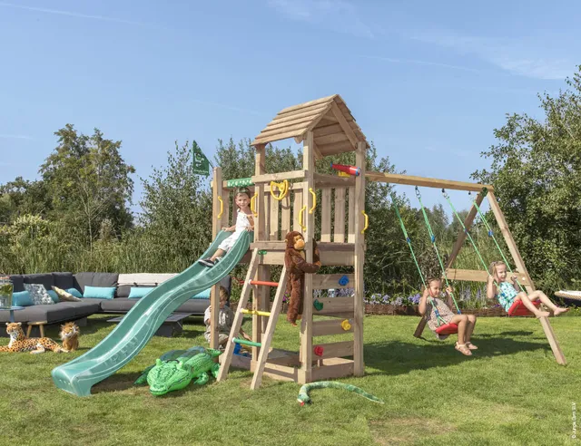 jungle-gym-jungle-safari-castello-arrampicata-in-legno-con-doppia-altalena image 1