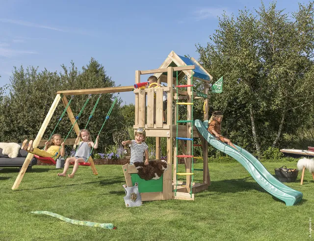 jungle-gym-viking-castello-in-legno-con-doppia-altalena-e-scivolo image 1
