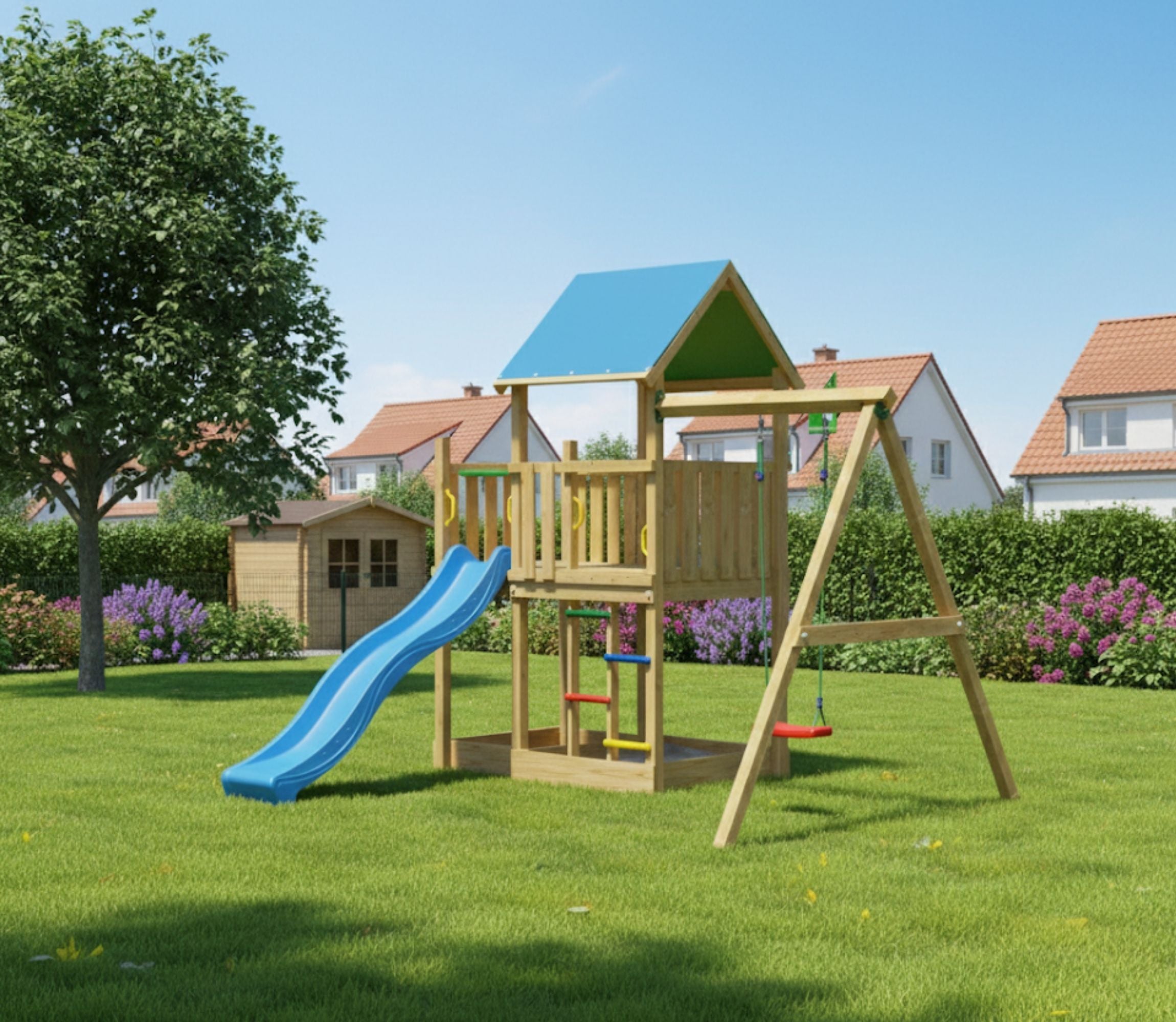 jungle-gym-jungle-dazzle-castello-arrampicata-in-legno-con-scivolo-altalena-sabb image 2