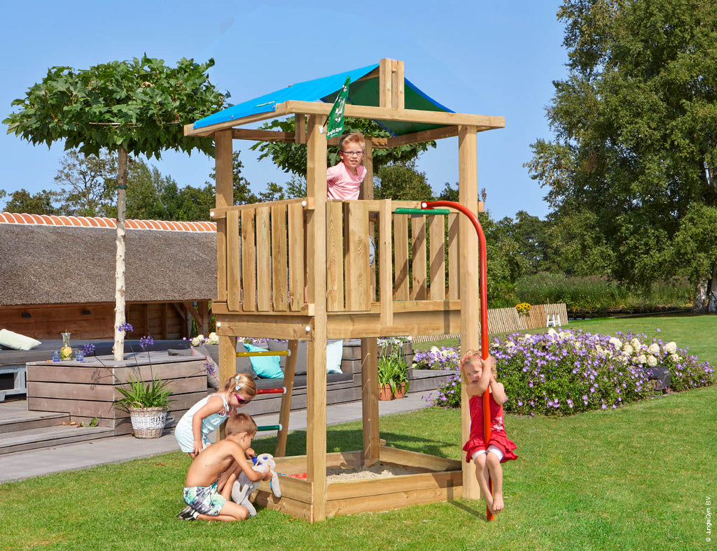 jungle-gym-jungle-hut-castello-arrampicata-in-legno-con-palo-dei-pompieri-sabbie image 1