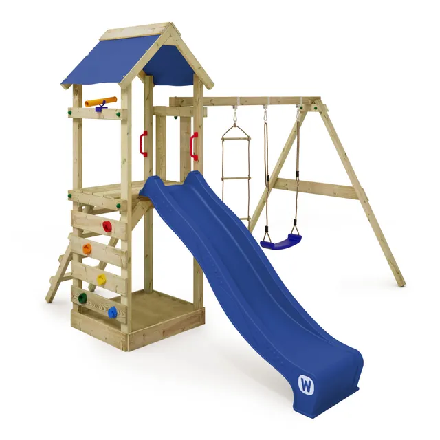 wickey-freeflyer-gioco-da-giardino-in-legno-con-tetto-in-telone-altalena-scivolo image 1