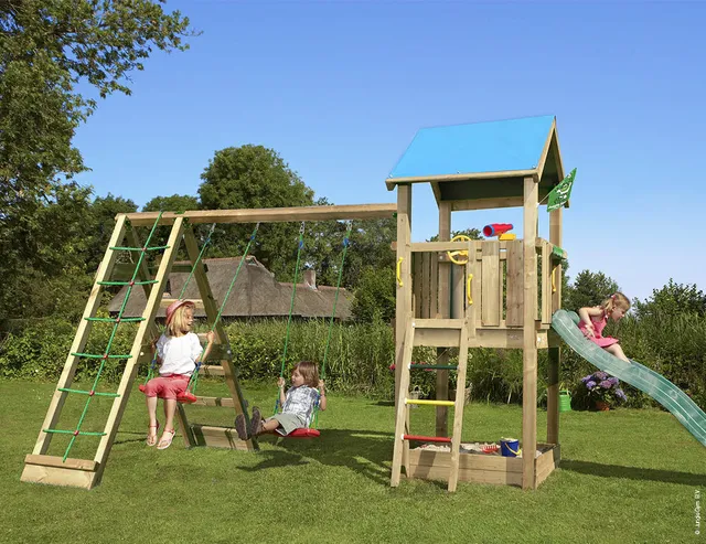 jungle-gym-jungle-castle-telaio-da-arrampicata-in-legno-con-altalene-e-rete image 1