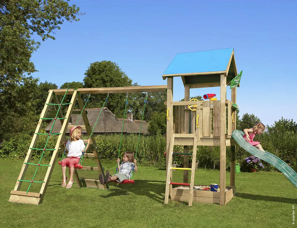 jungle-gym-jungle-castle-telaio-da-arrampicata-in-legno-con-altalene-e-rete image 1